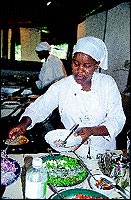Chefs making eggs to order at the Makuti Restaurant.